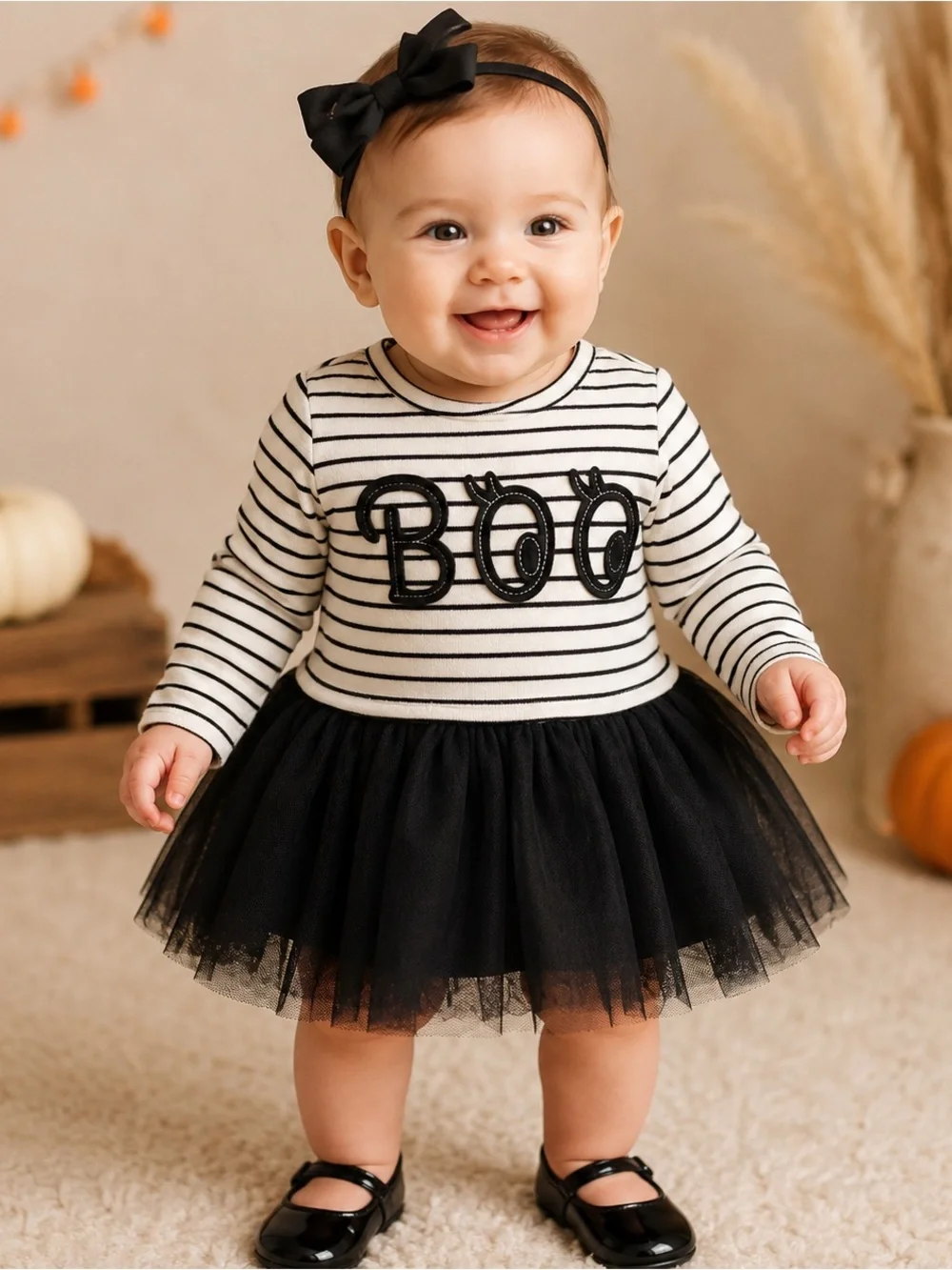 Baby Gap BOO Halloween Tulle Tutu Dress 3-6M Black White Striped Costume